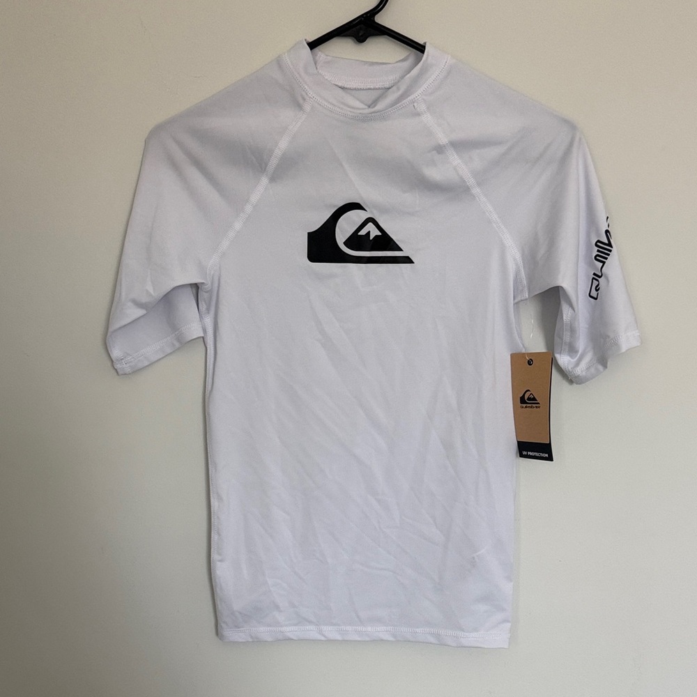 Quiksilver White and Black Short Sleeve Rash Guard